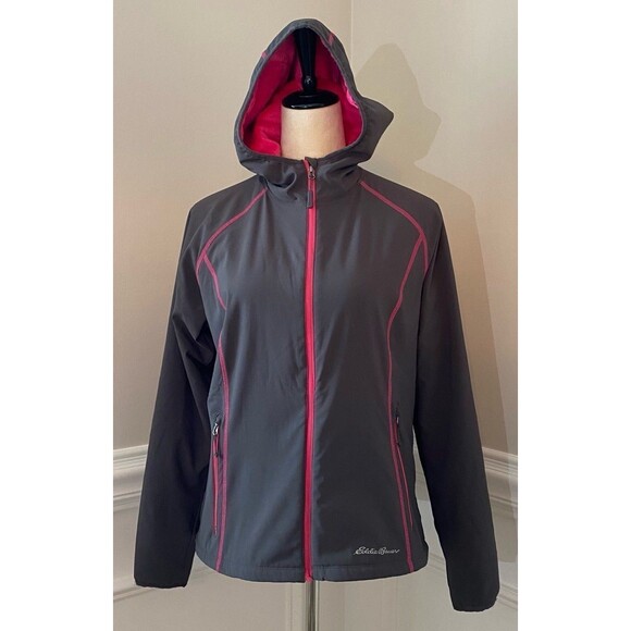 Eddie Bauer Jacket Women's Size M Gray Pink Fleece Soft Shell Full Zip Hooded - Picture 2 of 9
